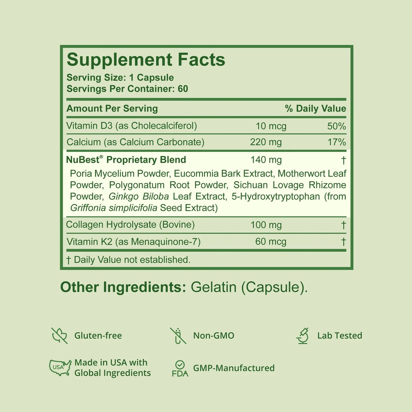 NuBest Tall 10+ Premium Bone Strength Formula, Enhanced Immunity and Overall Health for Age 10+ with Calcium, Vitamin D3, Vitamin K2, and Multivitamins | 60 Capsules | 1 Month Supply
